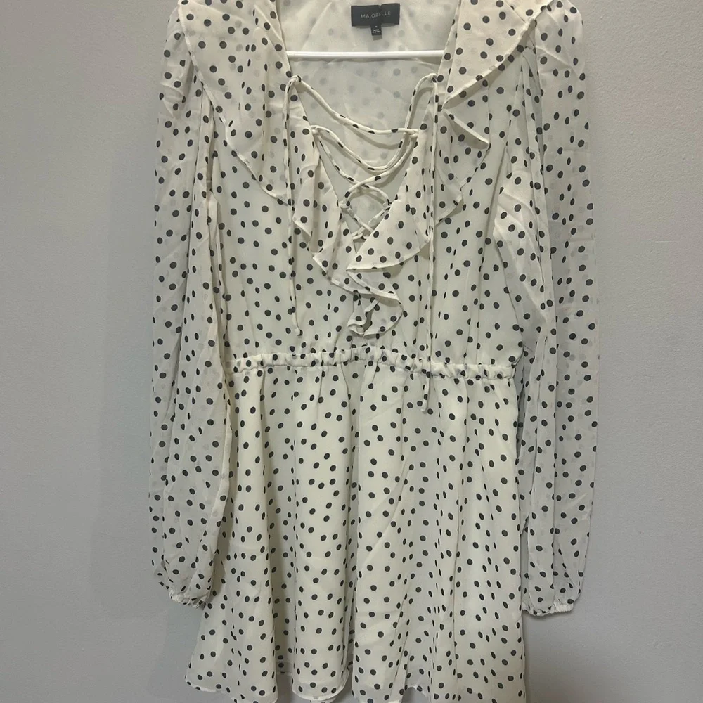 MAJORELLE cream and Black Polka Dot Mini Dress 0205 B-1 - Picture 2 of 15